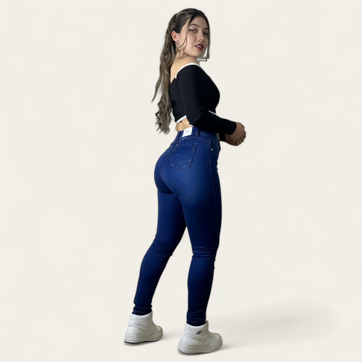 Jean Skinny Mujer stretch tiro alto levanta azul clásico