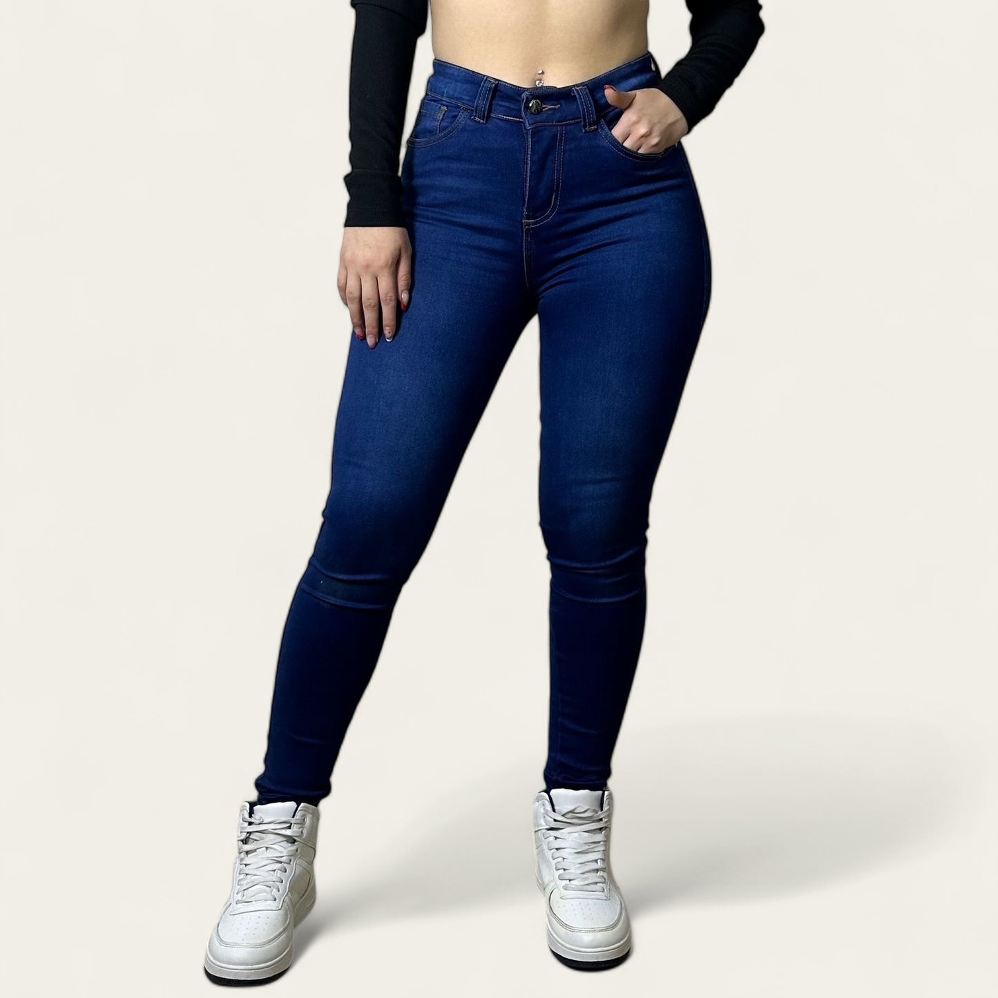 Jean Skinny Mujer stretch tiro alto levanta azul clásico