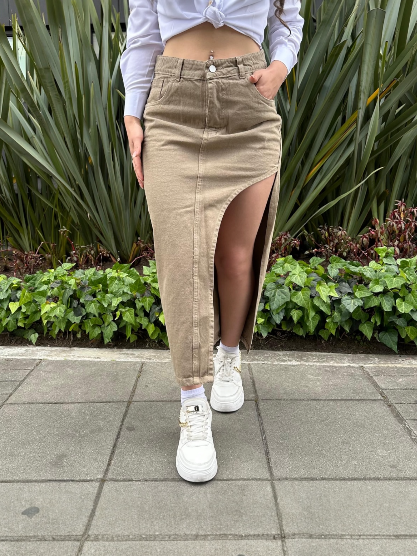 Falda Larga en Jean para Mujer color Beige