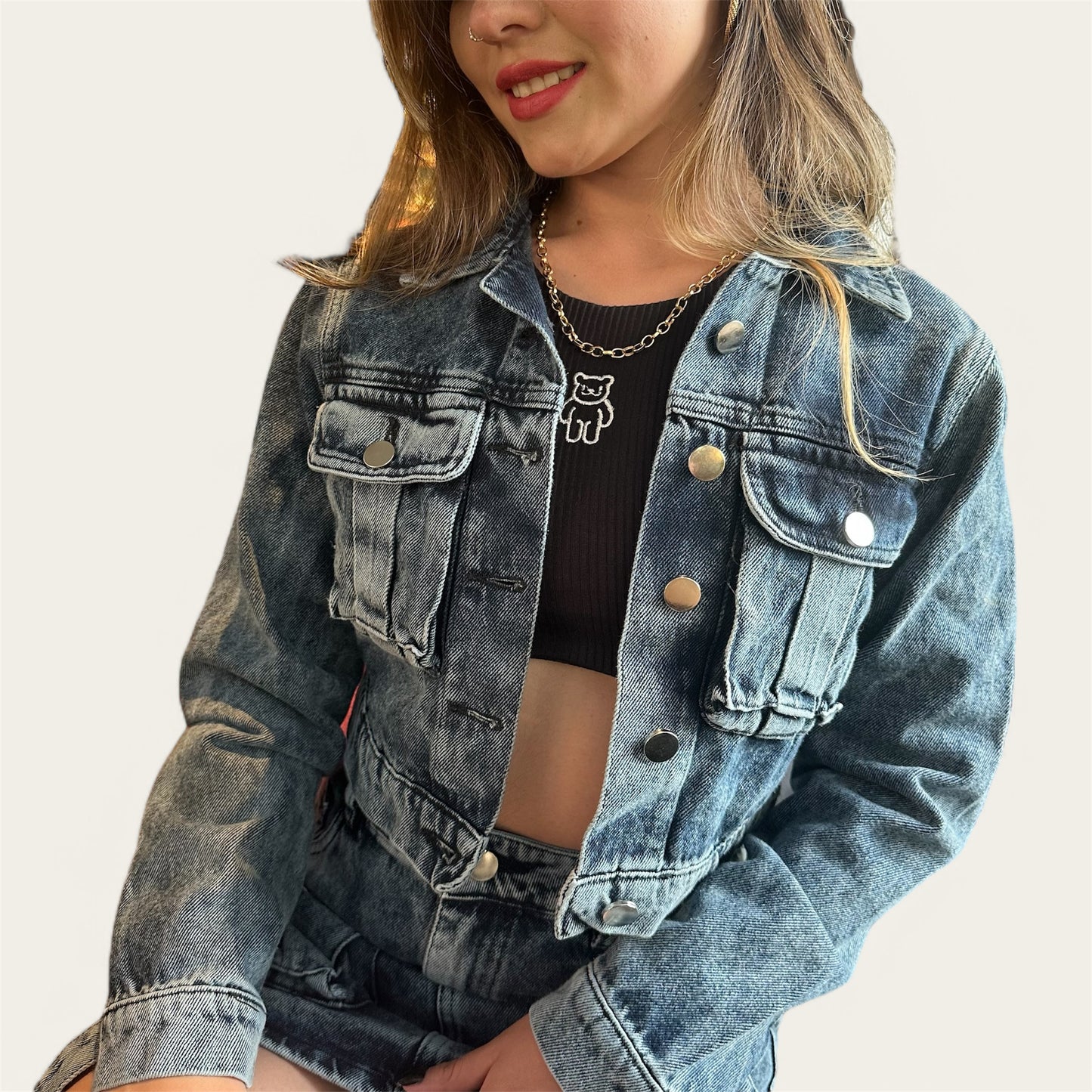 Chaqueta cargo en jean mujer