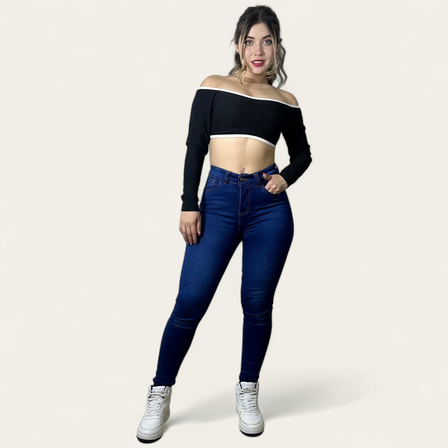 Jean Skinny Mujer stretch tiro alto levanta azul clásico