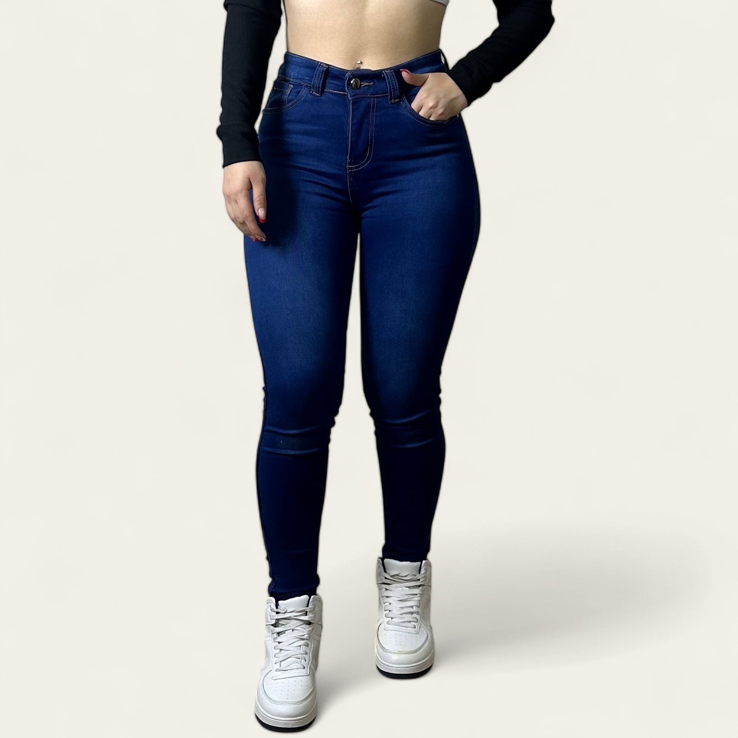 Jean Skinny Mujer stretch tiro alto levanta azul clásico