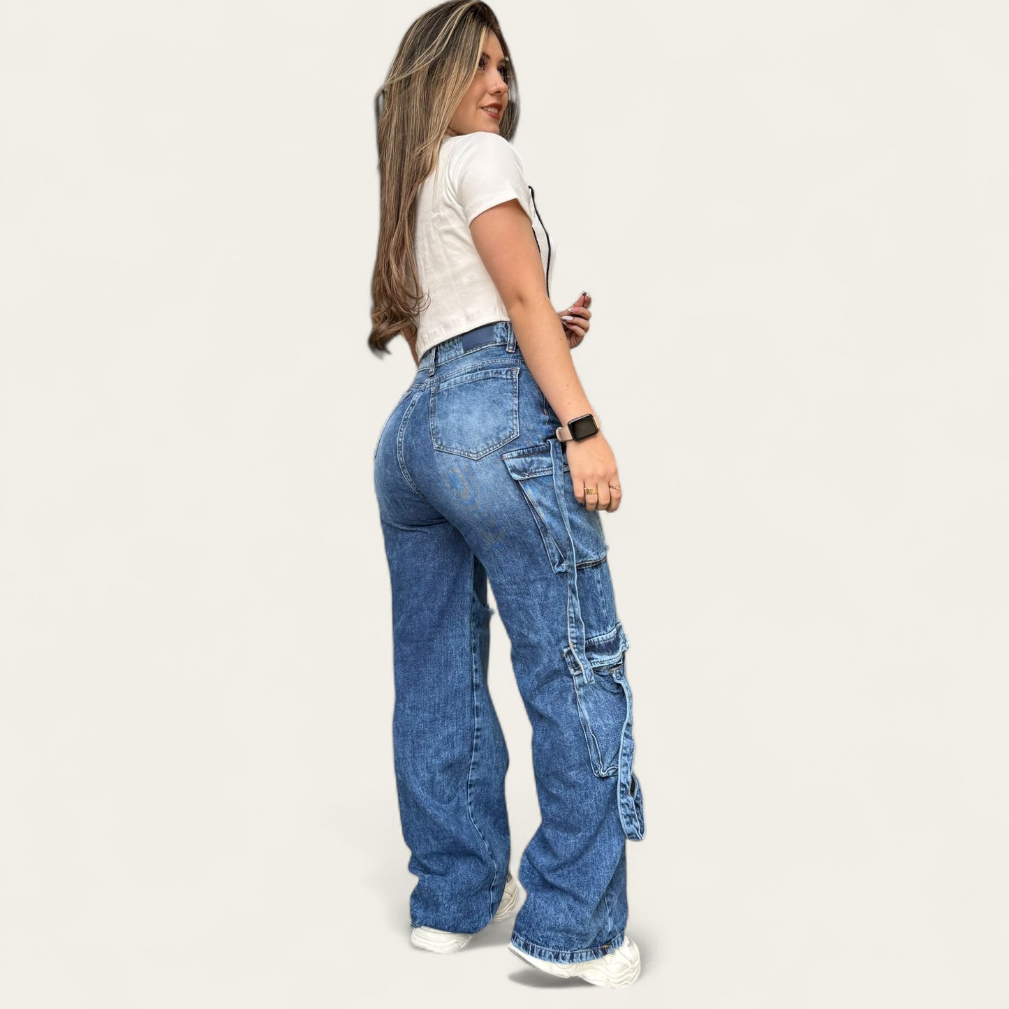 Jean cargo mujer tono azul medio