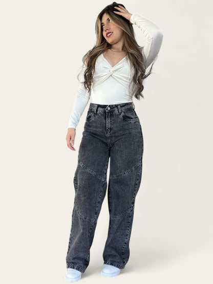 Jean wide leg gris mujer