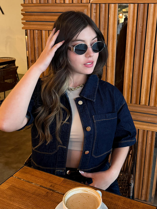 Camisa denim tono azul oscura