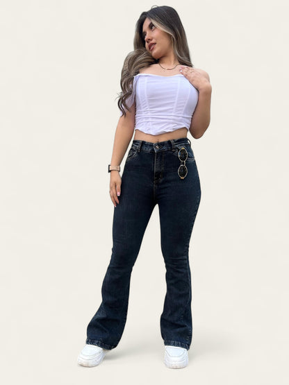 Jean flare mujer tono azul oscuro