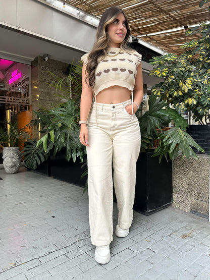 Jean wide leg mujer tono Natural