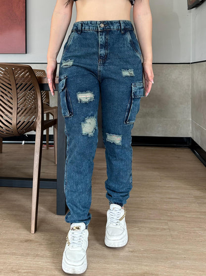 Jogger jean camuflado tono azul verdoso