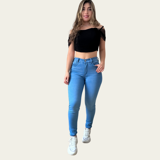 Jean Skinny Mujer stretch tiro alto clasico levanta cola Azul medio