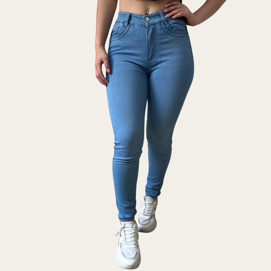 Jean Skinny Mujer stretch tiro alto clasico levanta cola Azul medio