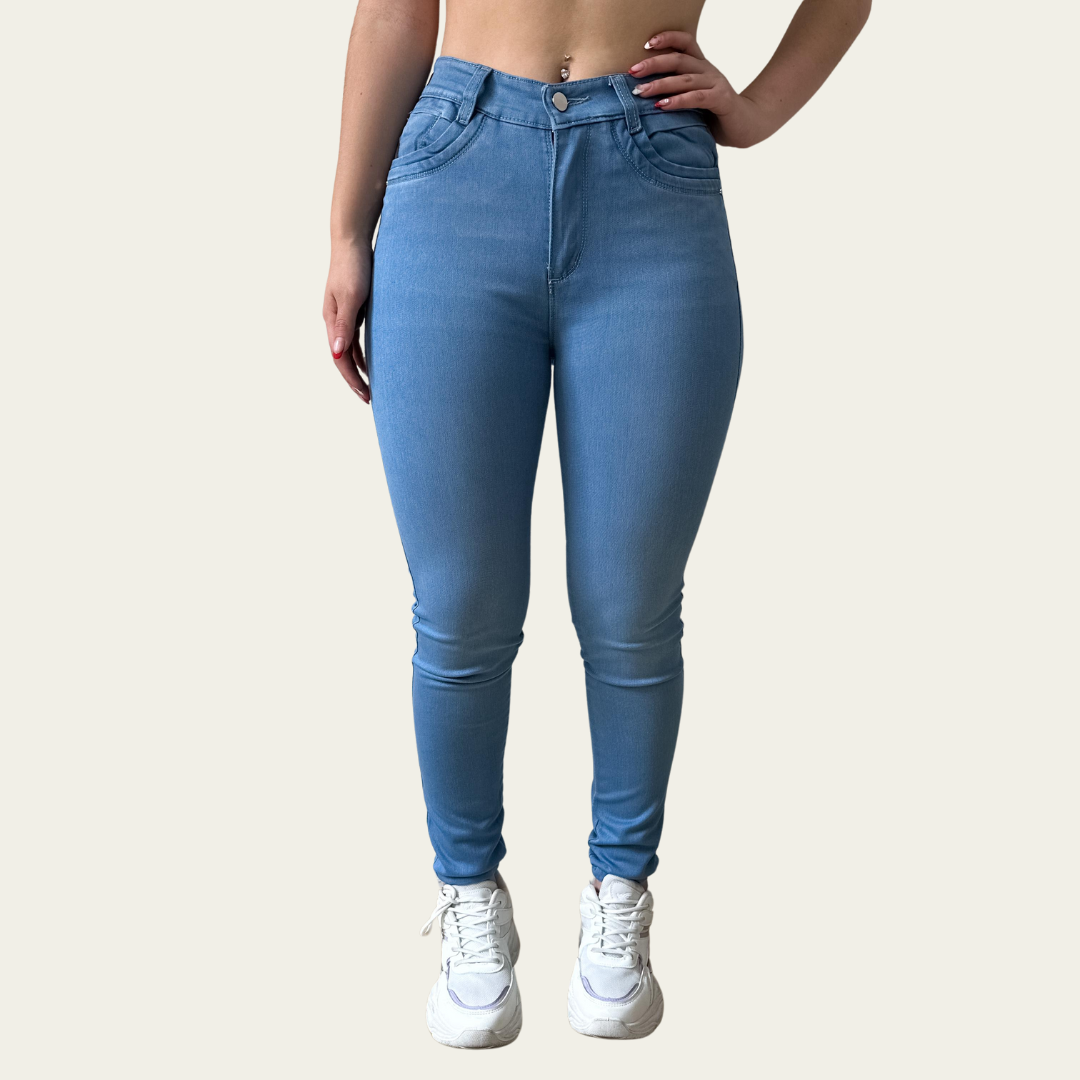 Jean Skinny Mujer stretch tiro alto clasico levanta cola Azul medio