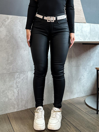 Pantalon Skinny  Mujer tiro alto stretch Efecto cuero