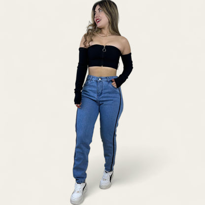 Jean Boyfriend Mujer azul clásico