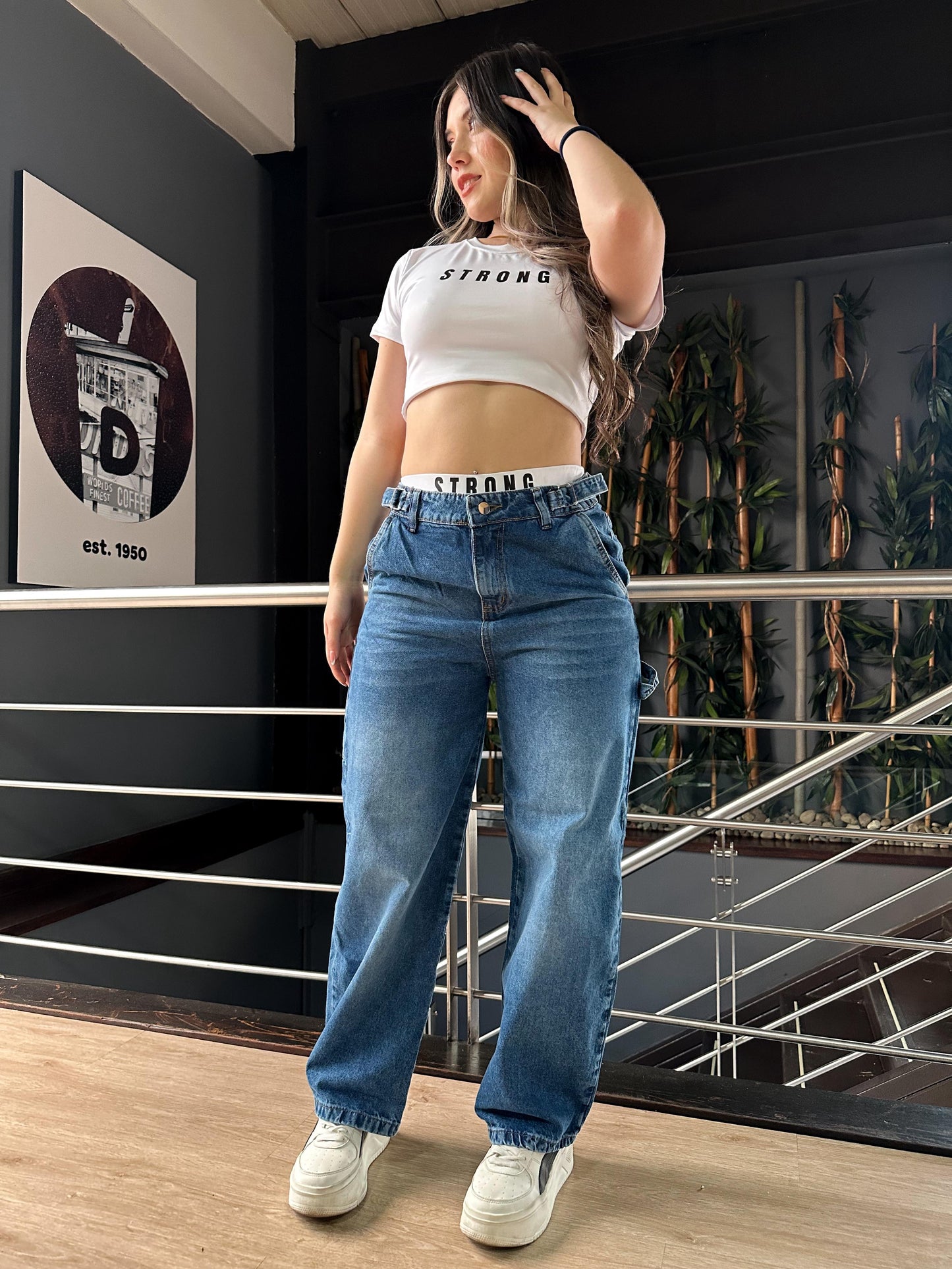 Jean baggy con ajuste de cintura tono azul