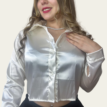 Camisas en satin cortas Mujer