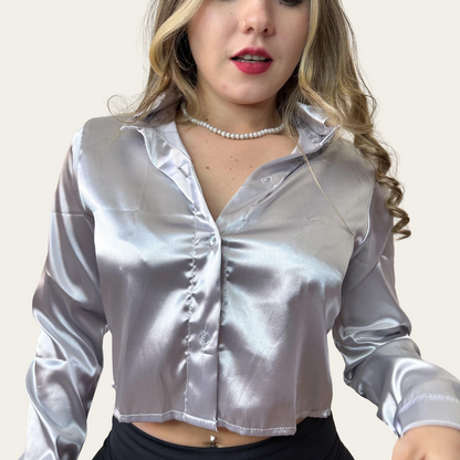 Camisas en satin cortas Mujer