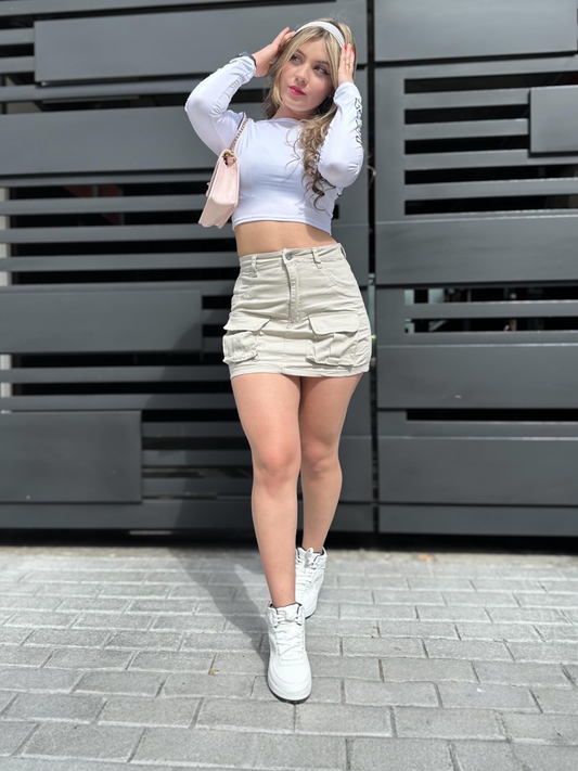 Falda Cargo Beige en drill Mujer – Tendencia 2024