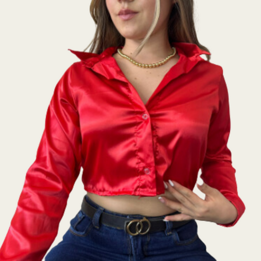 Camisas en satin cortas Mujer