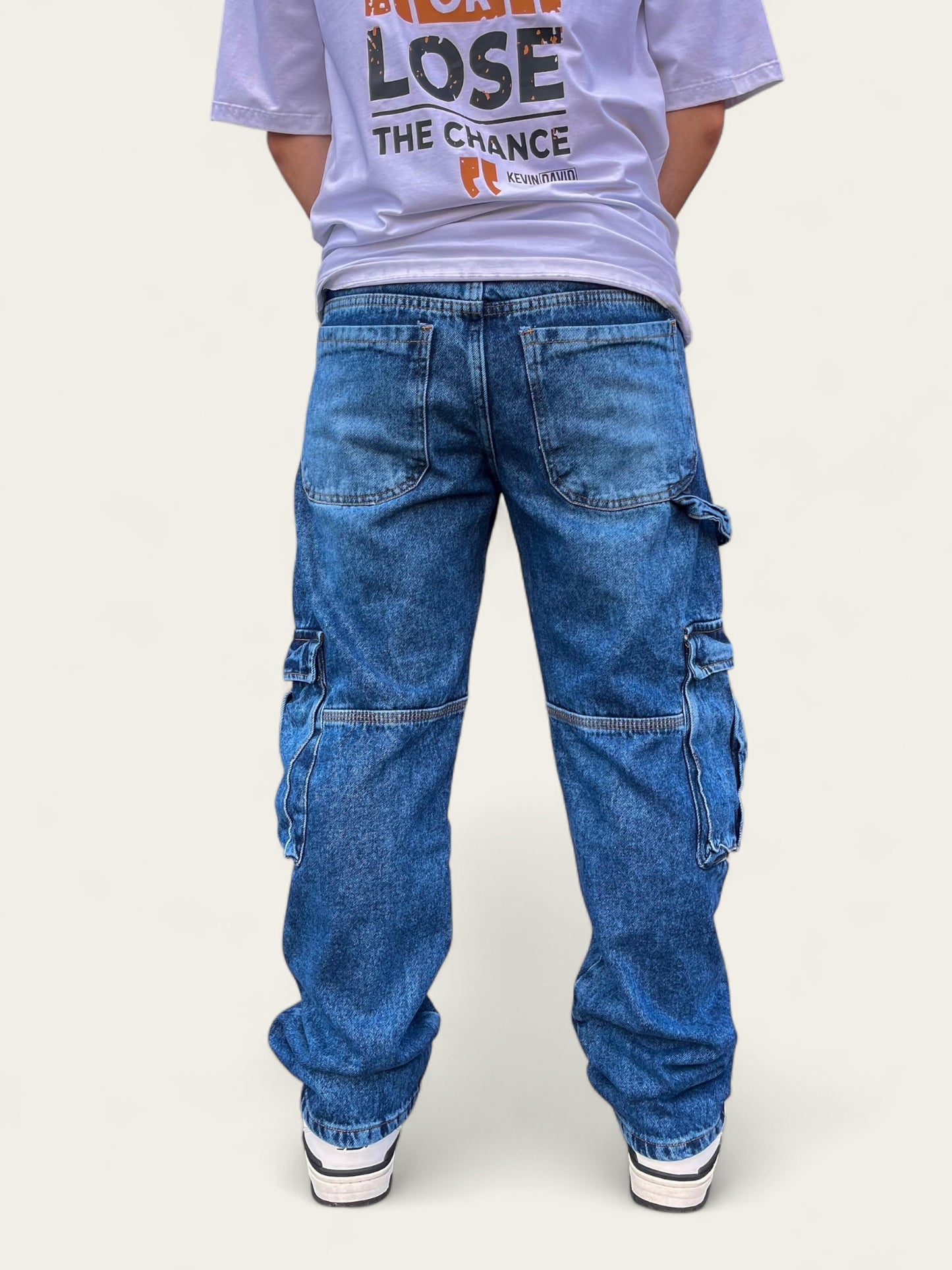 Jean cargo hombre azul medio