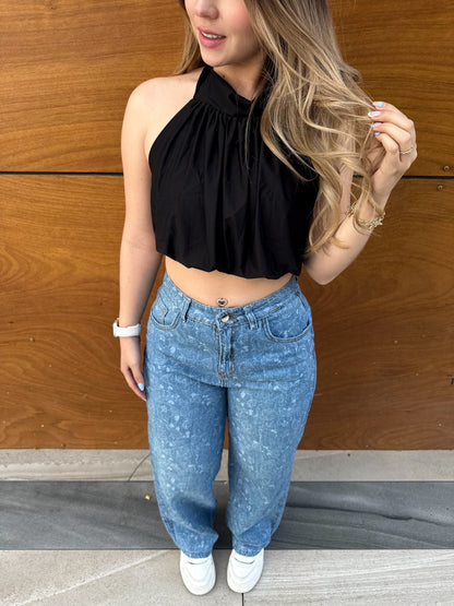 Jean wide leg mujer estampado Rosas