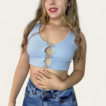 Crop top mujer en rin con diseño adelante