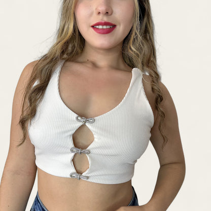 Crop top mujer en rin con diseño adelante