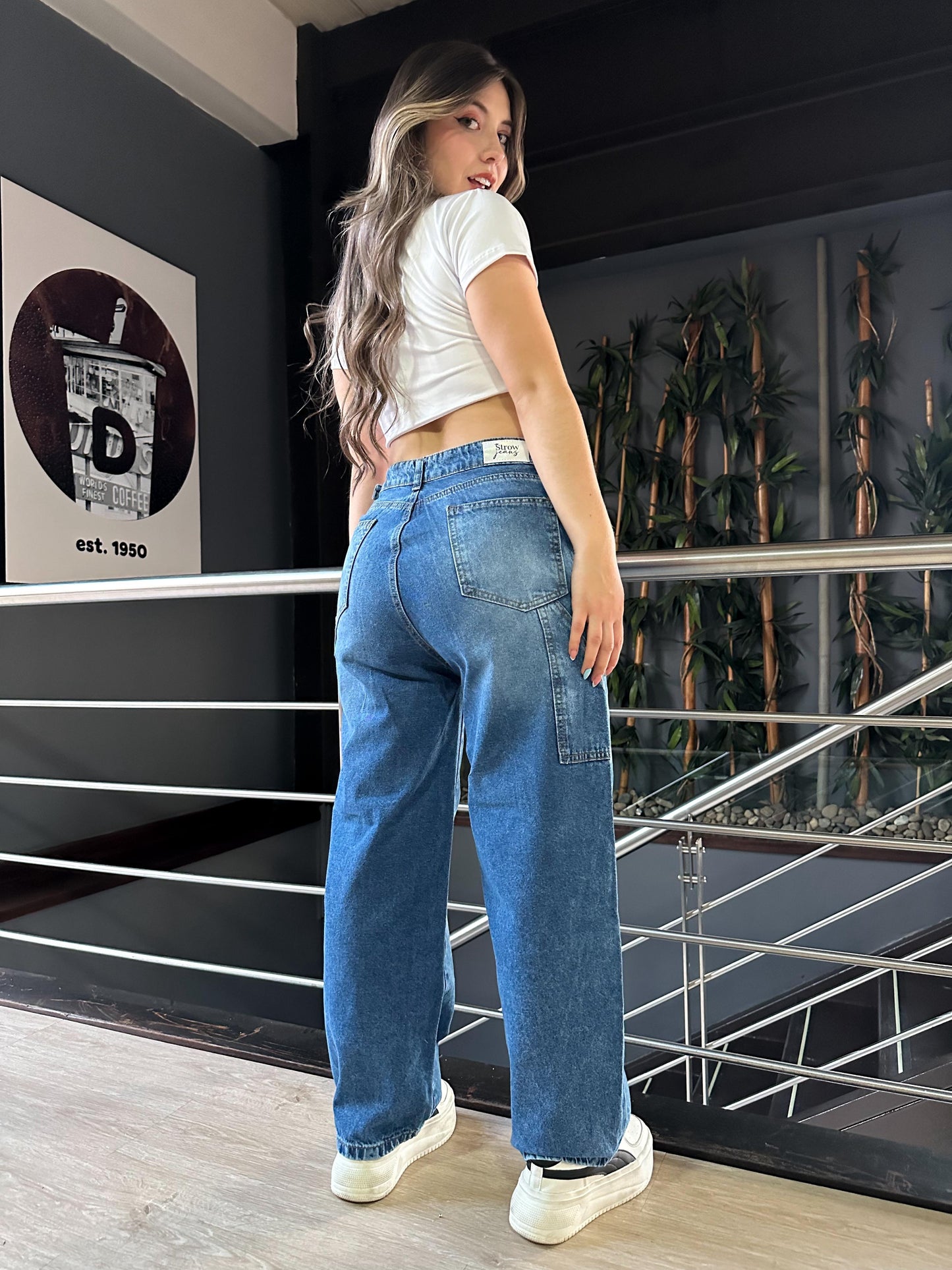 Jean baggy con ajuste de cintura tono azul