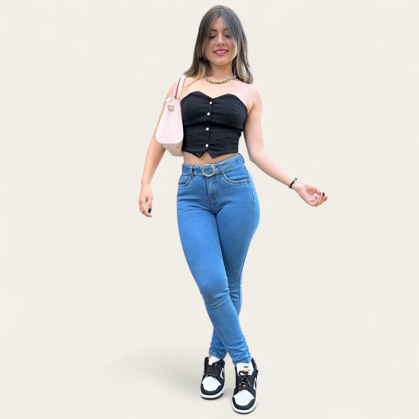 Jean Skinny Mujer Strech tiro alto levanta cola