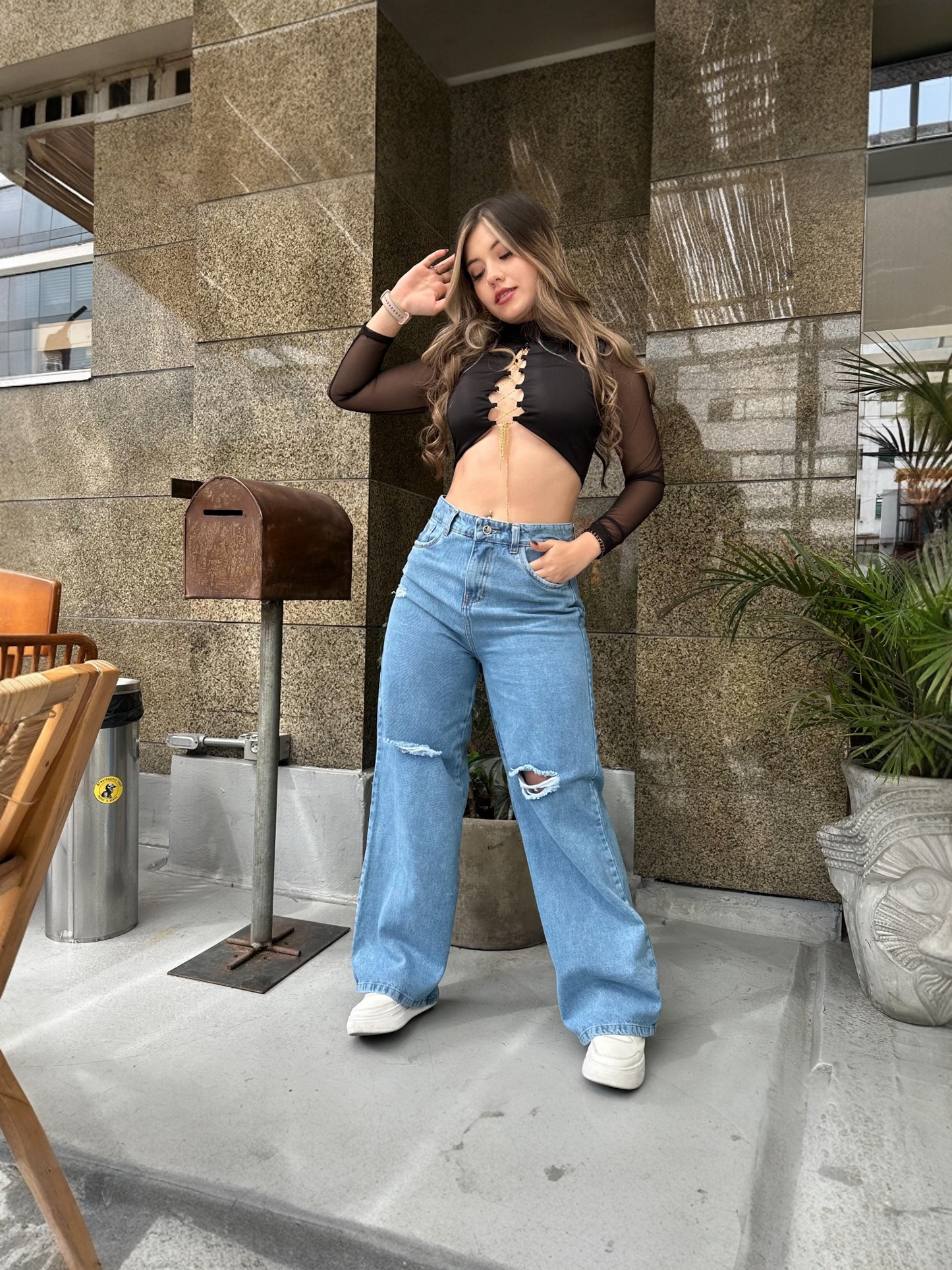 Jean Wide Leg mujer Claro