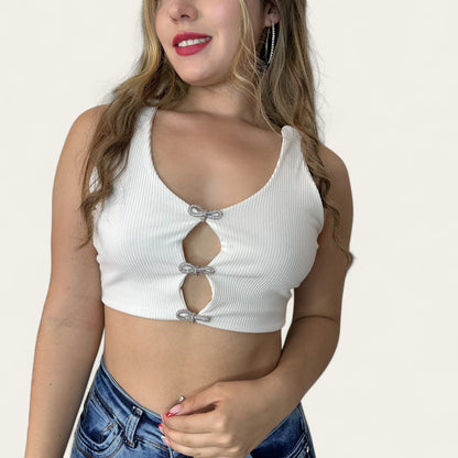 Crop top mujer en rin con diseño adelante