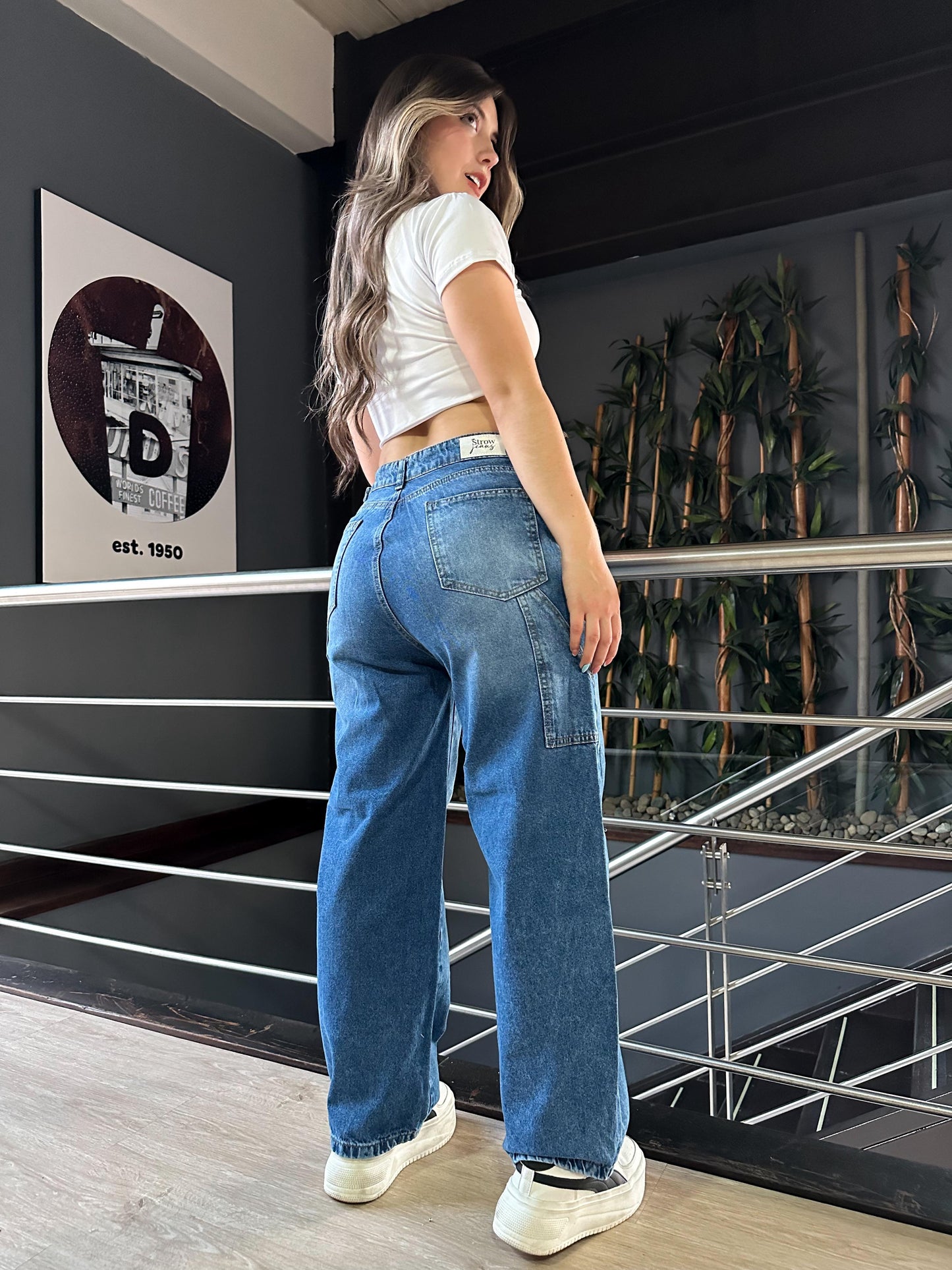 Jean baggy con ajuste de cintura tono azul