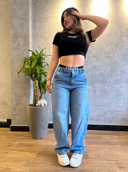 Jean baggy mujer tono azul claro