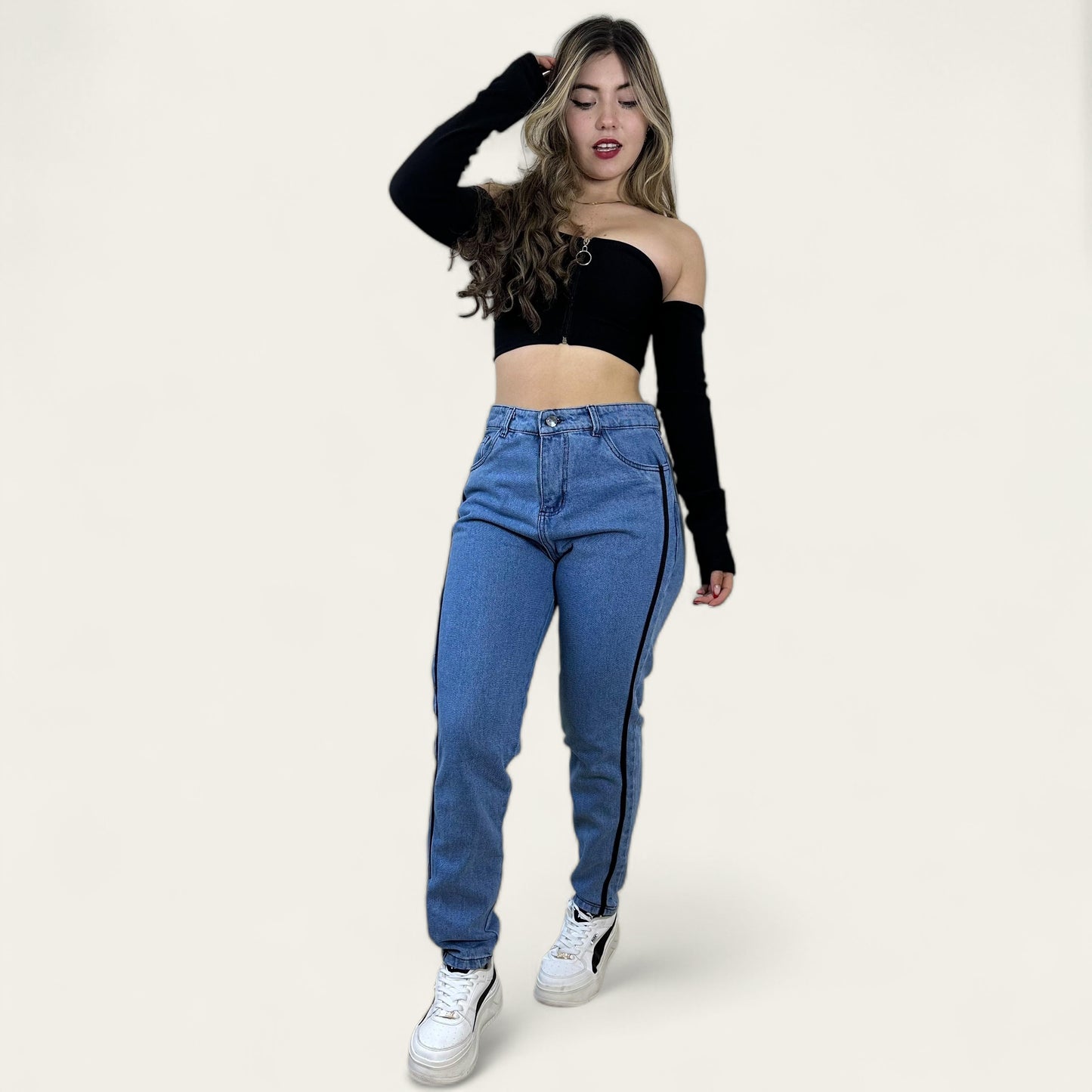 Jean Boyfriend Mujer azul clásico