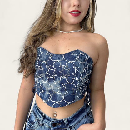 Corset Mujer strapless Denim con diseño