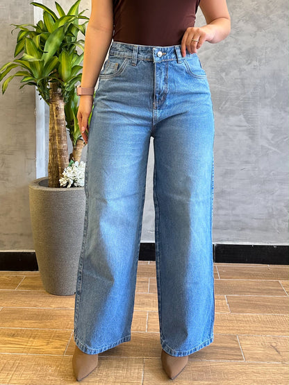 Jean wide leg mujer tela bordada diseño líneas