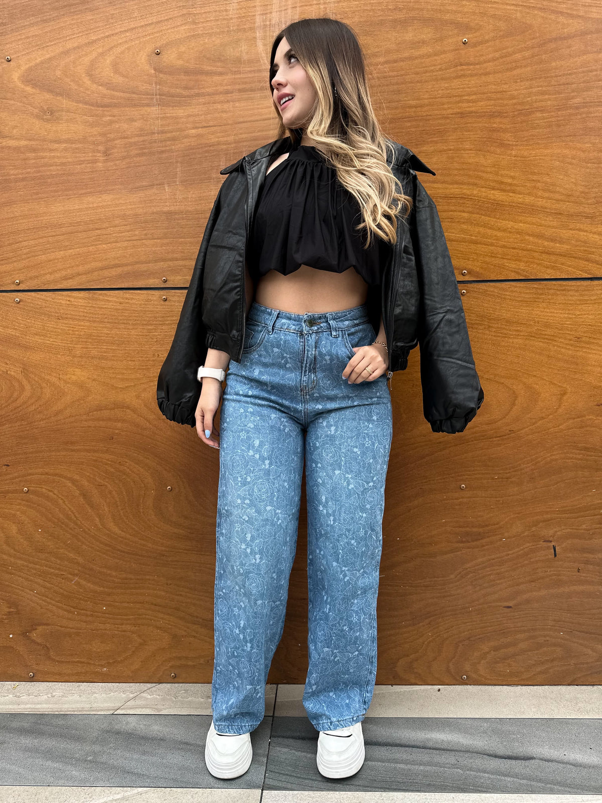 Jean wide leg mujer estampado Rosas