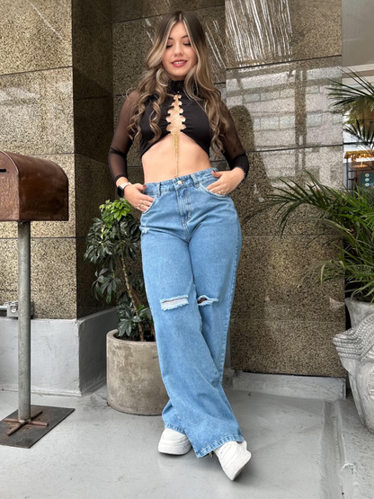 Jean Wide Leg mujer Claro