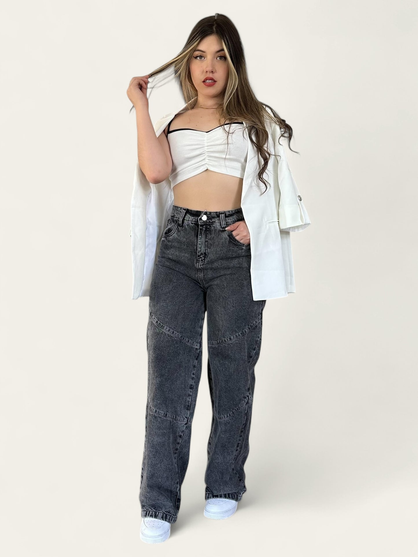 Jean wide leg gris mujer
