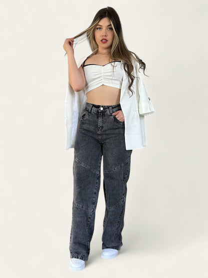 Jean wide leg gris mujer