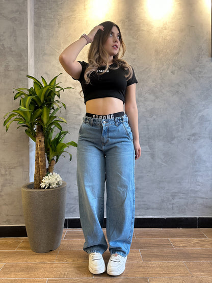 Jean baggy mujer tono azul claro