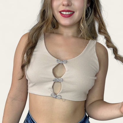 Crop top mujer en rin con diseño adelante