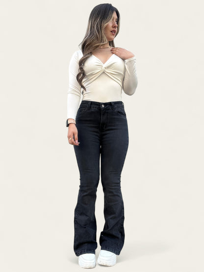 Jean flare mujer tono gris