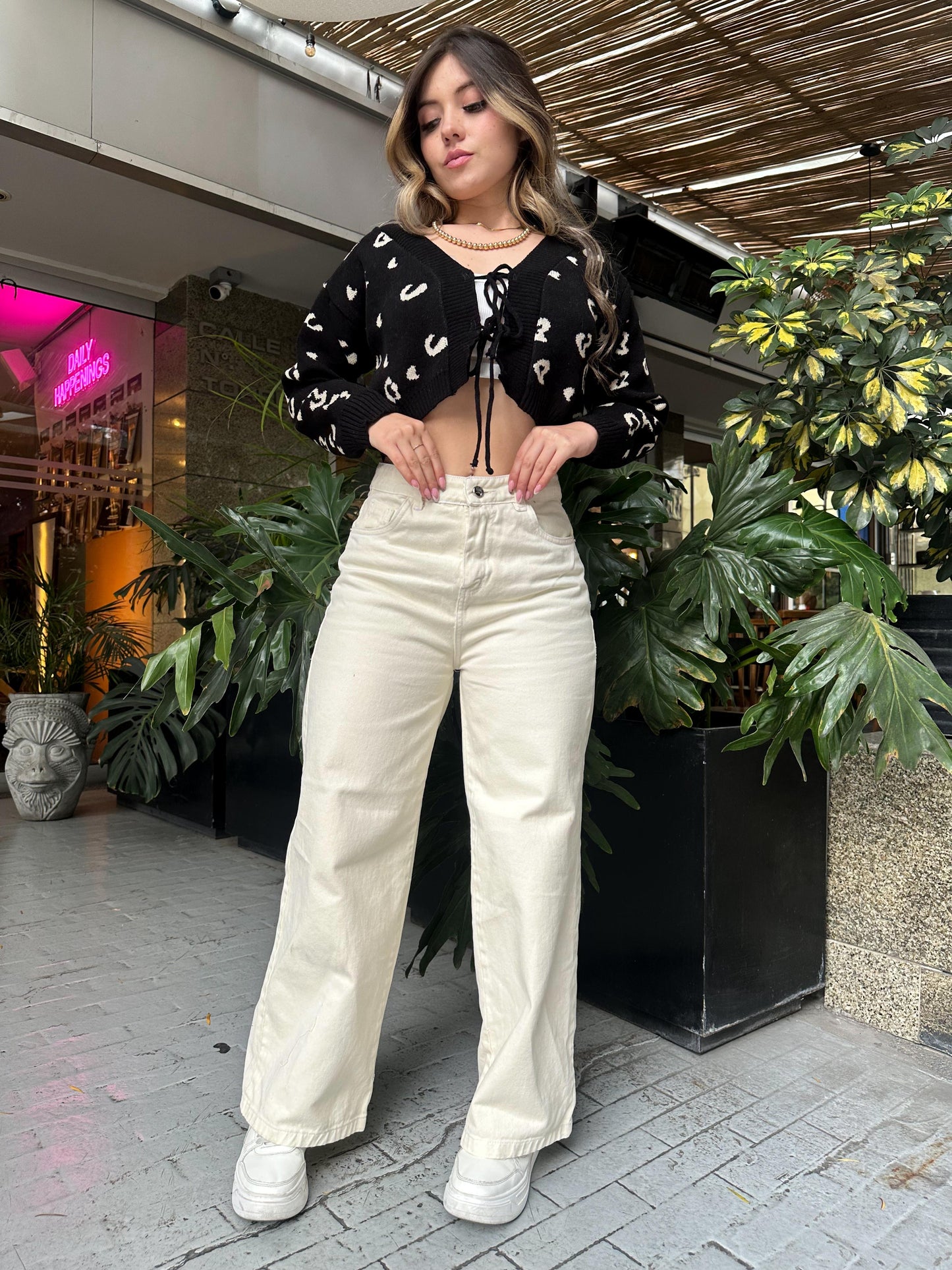 Jean wide leg mujer tono Natural