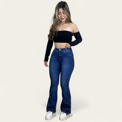 Jean flare Mujer Tono Azul medio