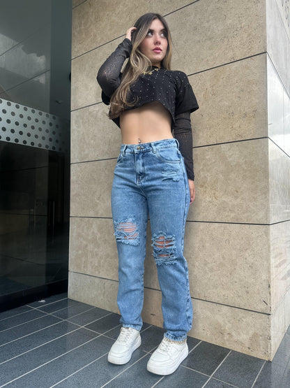 Jean Boyfriend mujer tono claro