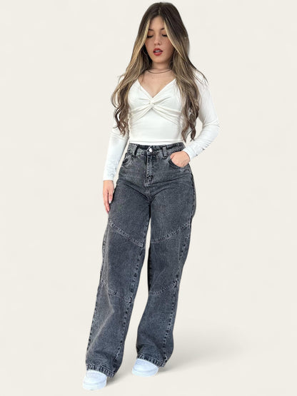 Jean wide leg gris mujer