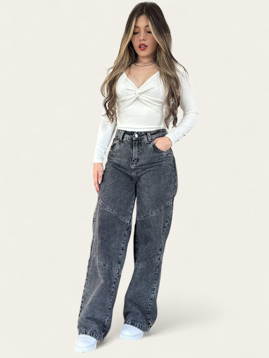 Jean wide leg gris mujer