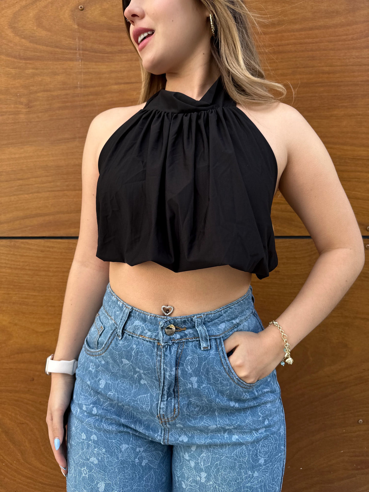 Jean wide leg mujer estampado Rosas