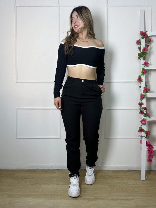 Pantalón liviano mujer tono negro línea lateral