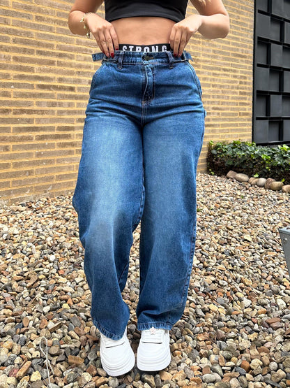 Jean baggy con ajuste de cintura tono azul